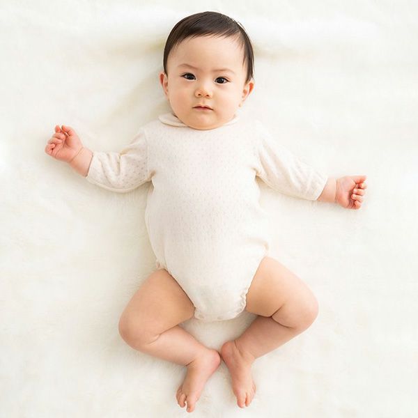 オーガニックコットン ベビー 透かし編みボディースーツ