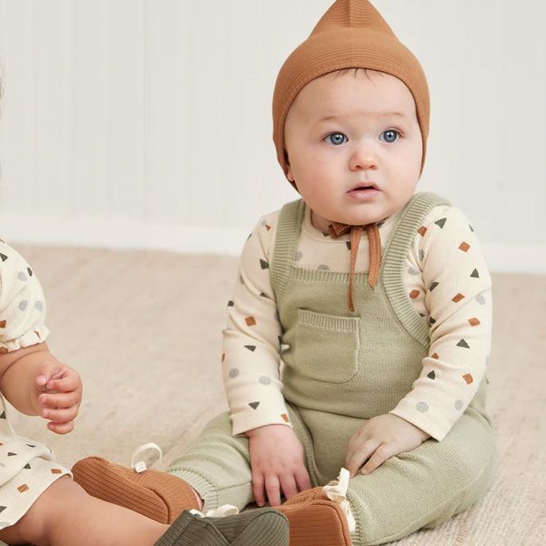 オーガニックコットン ベビーニットオーバーオール