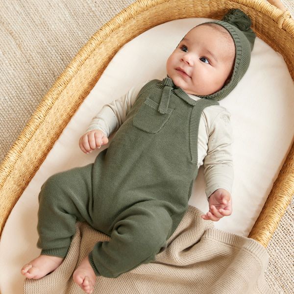 オーガニックコットン ベビーニットオーバーオール