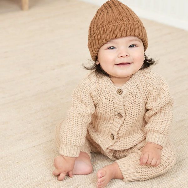 オーガニックコットン ベビーチャンキーニットジャンプスーツ(長袖)