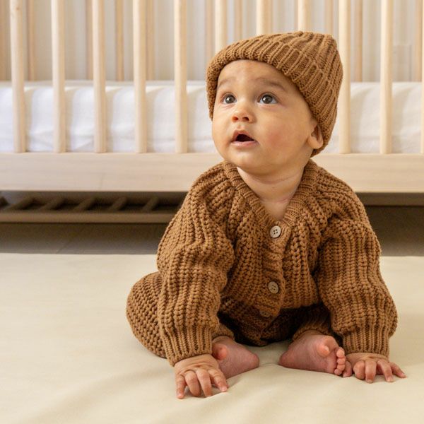 オーガニックコットン ベビーチャンキーニットジャンプスーツ(長袖)