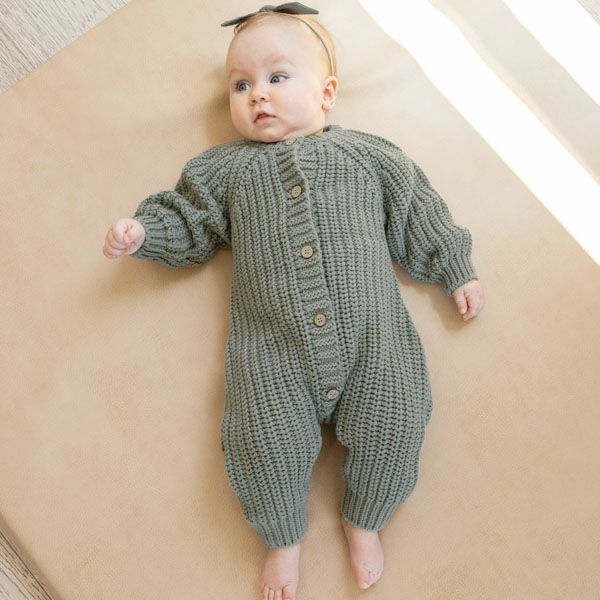 オーガニックコットン ベビーチャンキーニットジャンプスーツ(長袖)