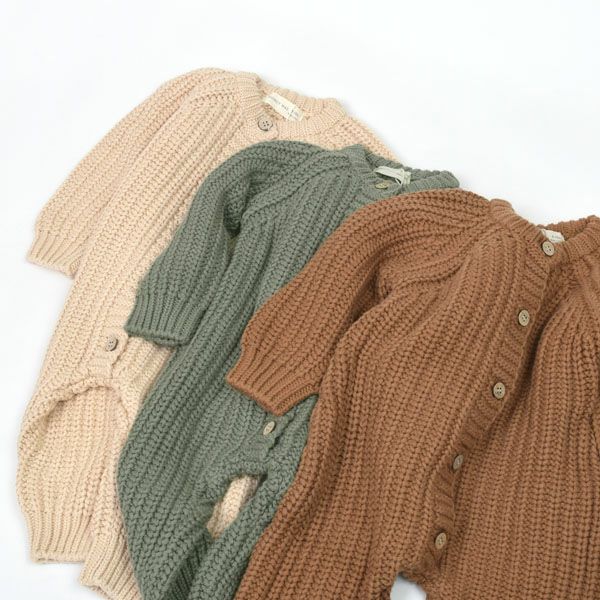 オーガニックコットン ベビーチャンキーニットジャンプスーツ(長袖)