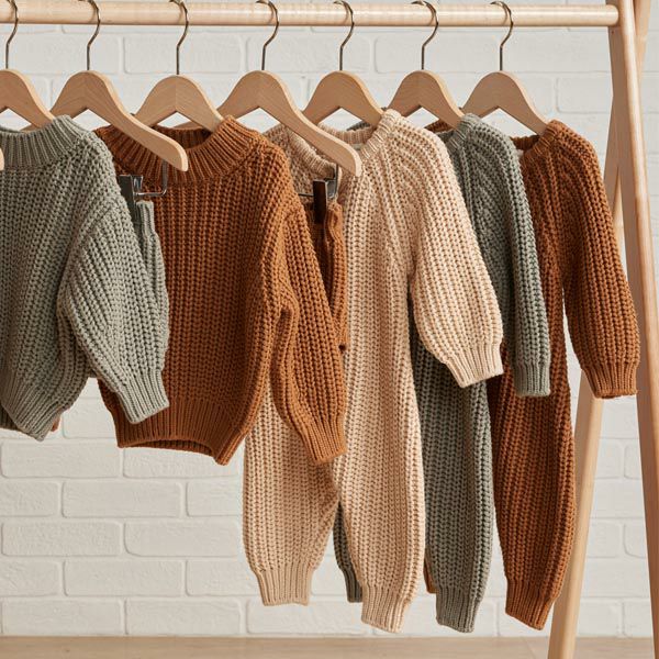 オーガニックコットン ベビーチャンキーニットジャンプスーツ(長袖)