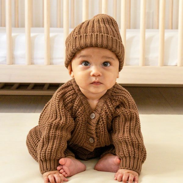 オーガニックコットン ベビーチャンキーニットジャンプスーツ(長袖)