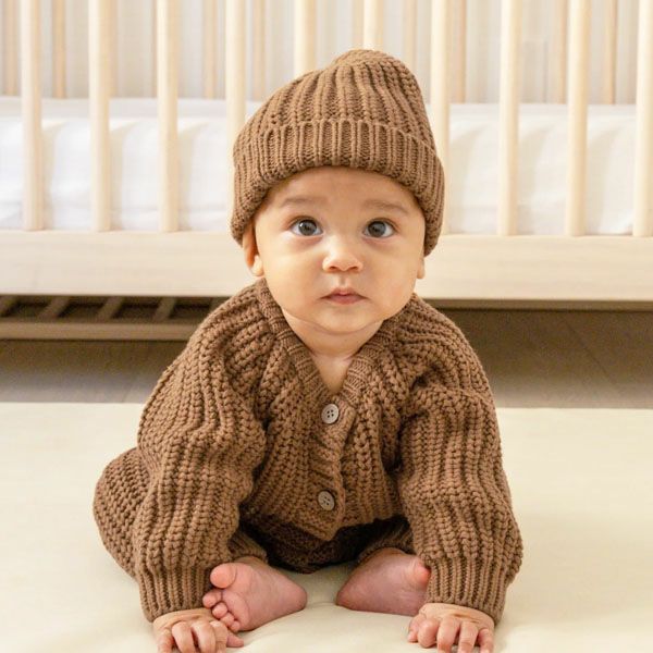 オーガニックコットン ベビーチャンキーニットジャンプスーツ(長袖)