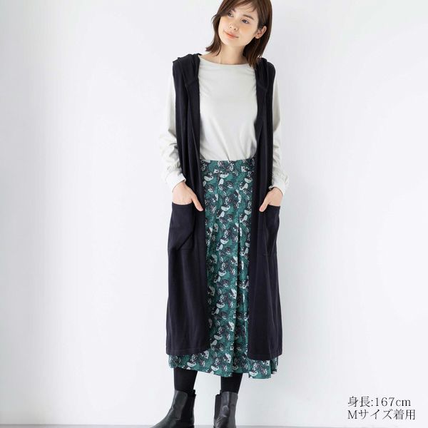 オーガニックコットン ニットフーディーロングジレ