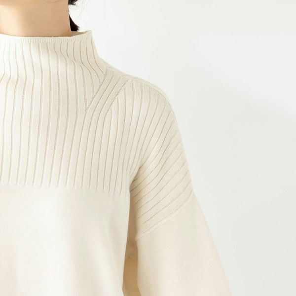 オーガニックコットン ニットボトルネックプルオーバー