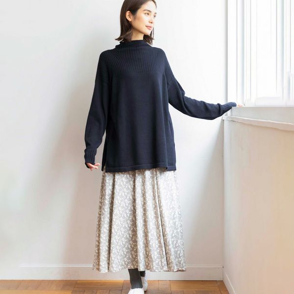 オーガニックコットン ニットボトルネックプルオーバー