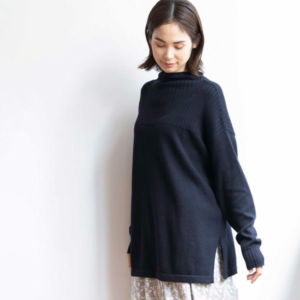 オーガニックコットン ニットボトルネックプルオーバー