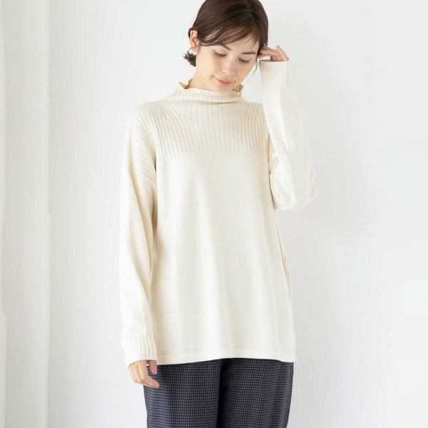オーガニックコットン ニットボトルネックプルオーバー