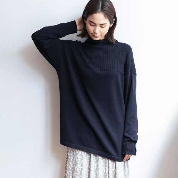 オーガニックコットン ニットボトルネックプルオーバー