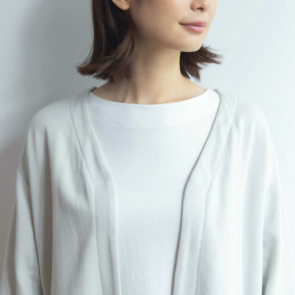 オーガニックコットン 裏起毛ノーカラーロングコート