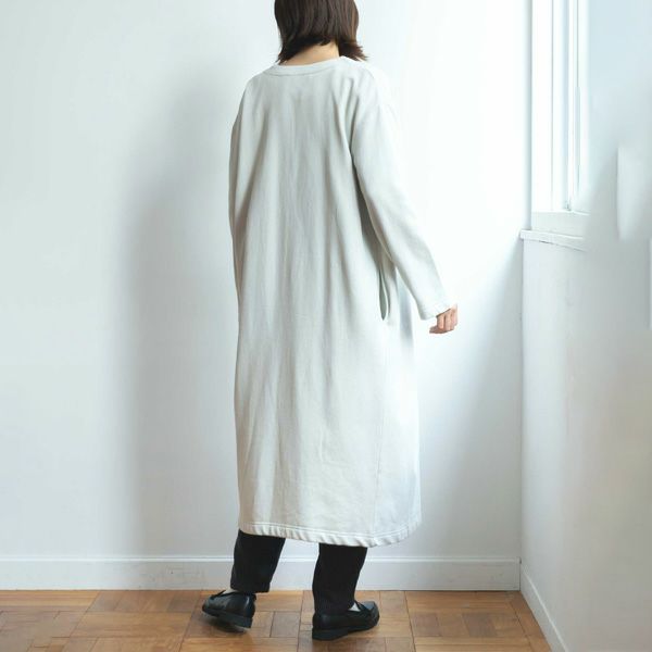 オーガニックコットン 裏起毛ノーカラーロングコート