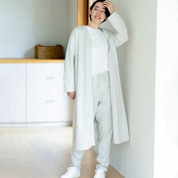 オーガニックコットン 裏起毛ノーカラーロングコート