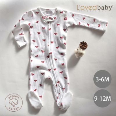 オーガニックコットン ベビー足つきカバーオールValentine's