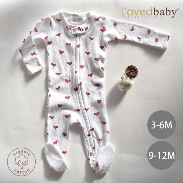 オーガニックコットン ベビー足つきカバーオールValentine's