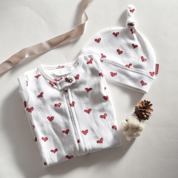 オーガニックコットン ベビー足つきカバーオールValentine's