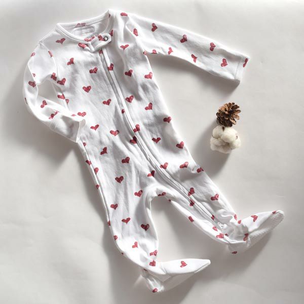 オーガニックコットン ベビー足つきカバーオールValentine's