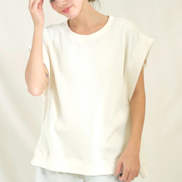 オーガニックコットン ワッフルベストトップス