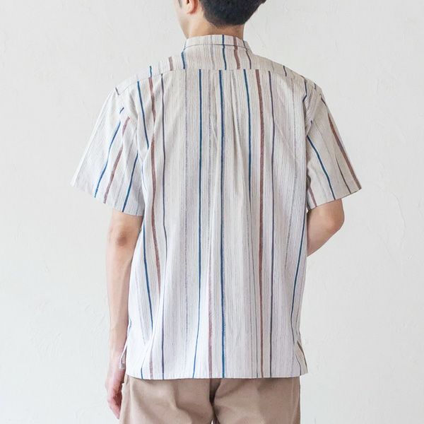 オーガニックコットン メンズチソウストライプシャツ(半袖)