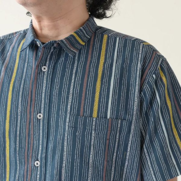 オーガニックコットン メンズチソウストライプシャツ(半袖)