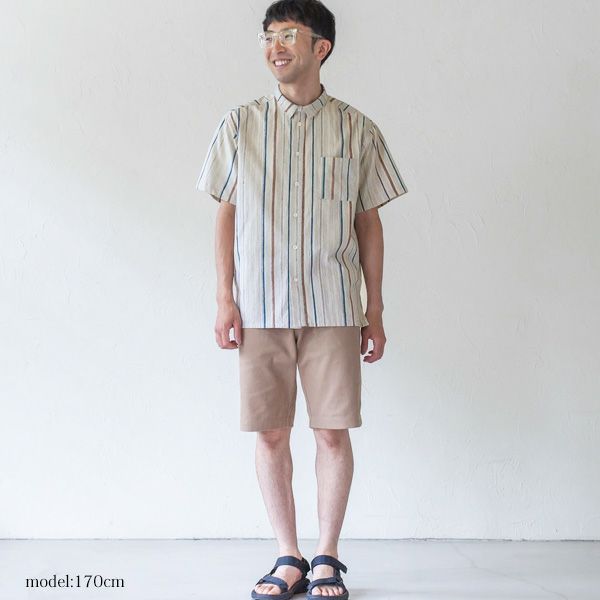 オーガニックコットン メンズチソウストライプシャツ(半袖)