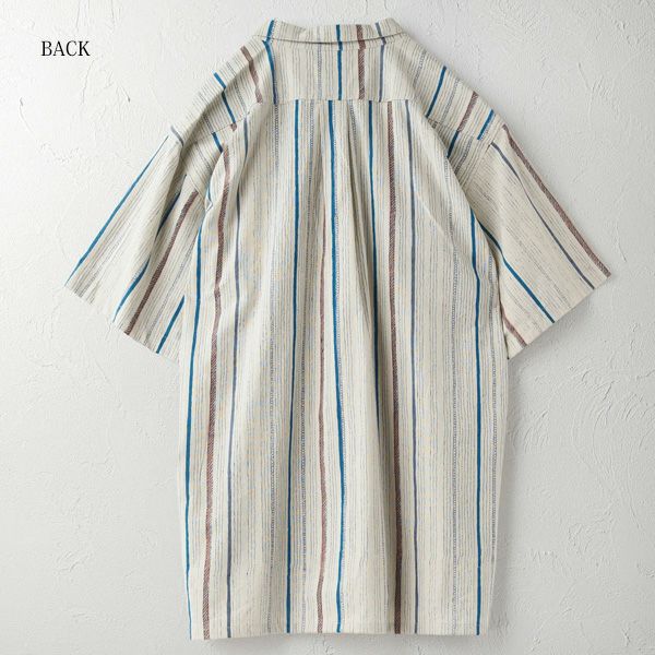 オーガニックコットン メンズチソウストライプシャツ(半袖)