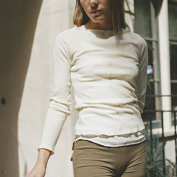 オーガニックコットン シアーモックネックトップ AMELIA