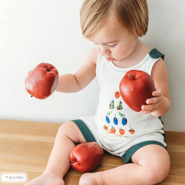 オーガニックコットン ベビーノースリーブロンパース はらぺこあおむし