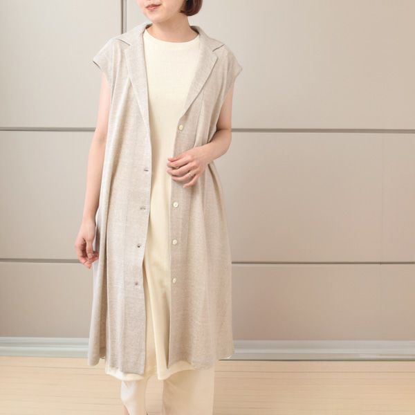 オーガニックコットン＆リネン プレーティング天竺ロングジレ