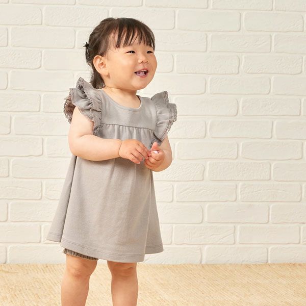 オーガニックコットン ベビーフリル袖ドレス&ブルマ