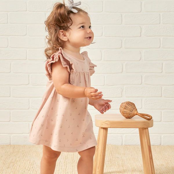 オーガニックコットン ベビーフリル袖ドレス&ブルマ