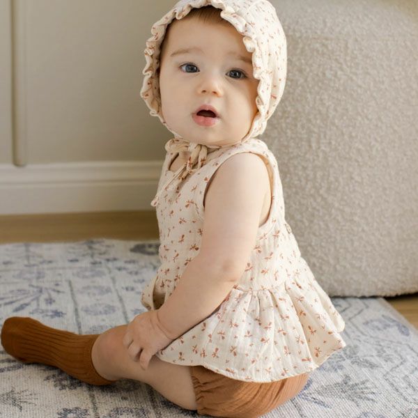 オーガニックコットン ベビーガーゼノースリーブペプラム＆ブルマ