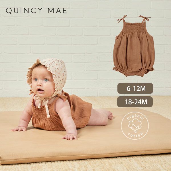 オーガニックコットン ベビーガーゼスモッキングロンパース