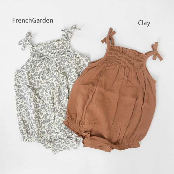 オーガニックコットン ベビーガーゼスモッキングロンパース