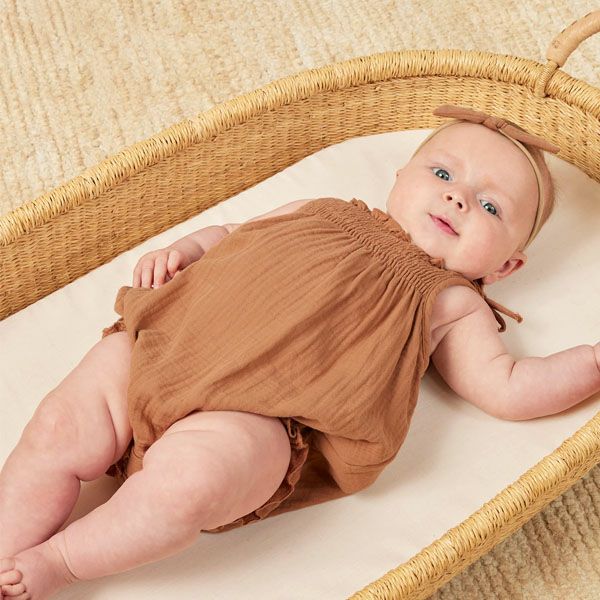 オーガニックコットン ベビーガーゼスモッキングロンパース