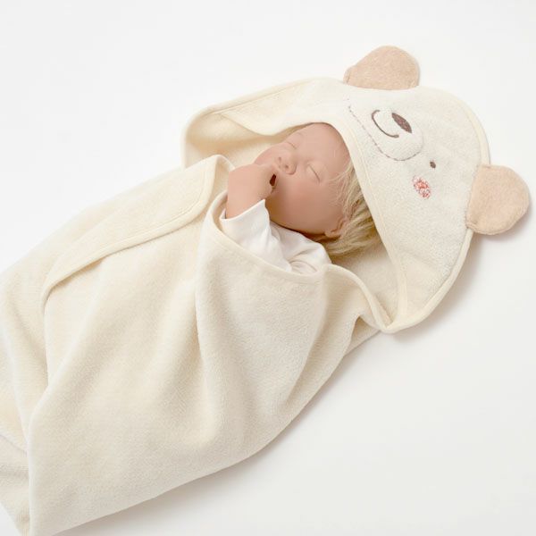オーガニックコットン ベビー【くまのコットン】耳つきアフガン
