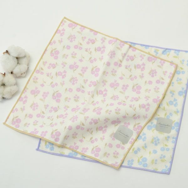 オーガニックコットン プリントミニタオル（ケース入り）ミモザと小花