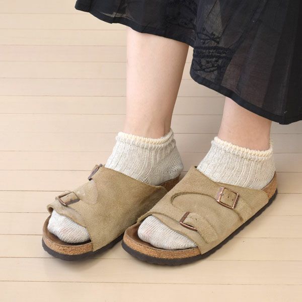 オーガニックコットン＆リネンレイヤーリブアンクル丈ソックス