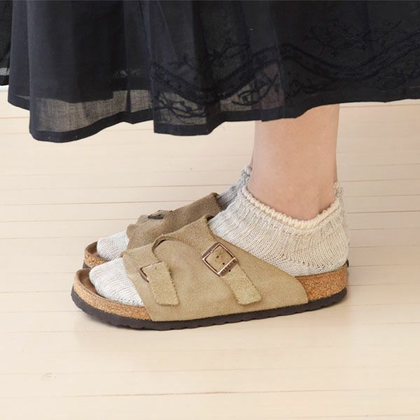 オーガニックコットン＆リネンレイヤーリブアンクル丈ソックス