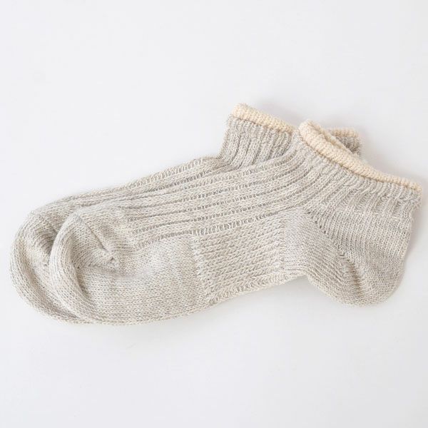 オーガニックコットン＆リネンレイヤーリブアンクル丈ソックス