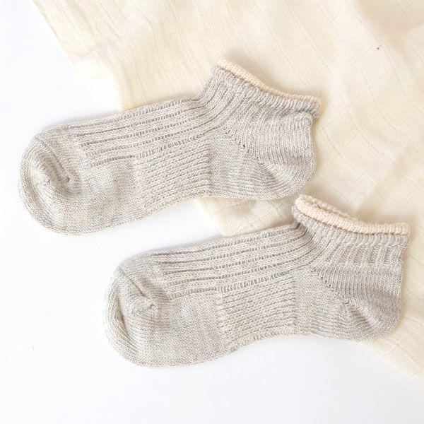 オーガニックコットン＆リネンレイヤーリブアンクル丈ソックス