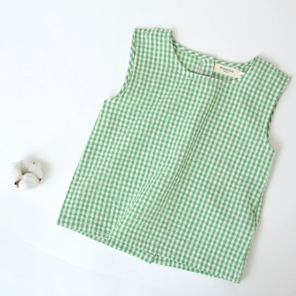 オーガニックコットン キッズサッカーチェックノースリーブトップ