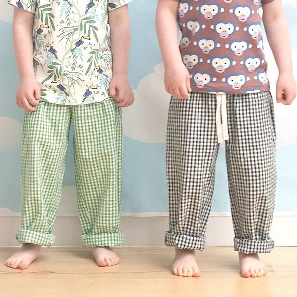 オーガニックコットン キッズサッカーチェックリラックスパンツ
