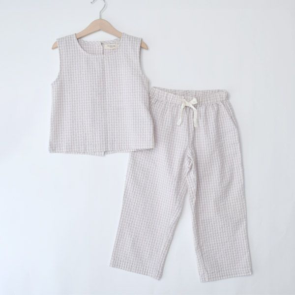 オーガニックコットン キッズサッカーチェックリラックスパンツ