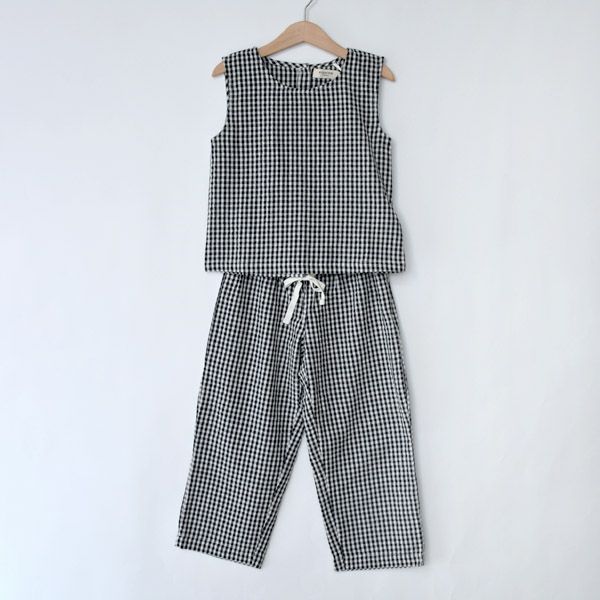 オーガニックコットン キッズサッカーチェックリラックスパンツ