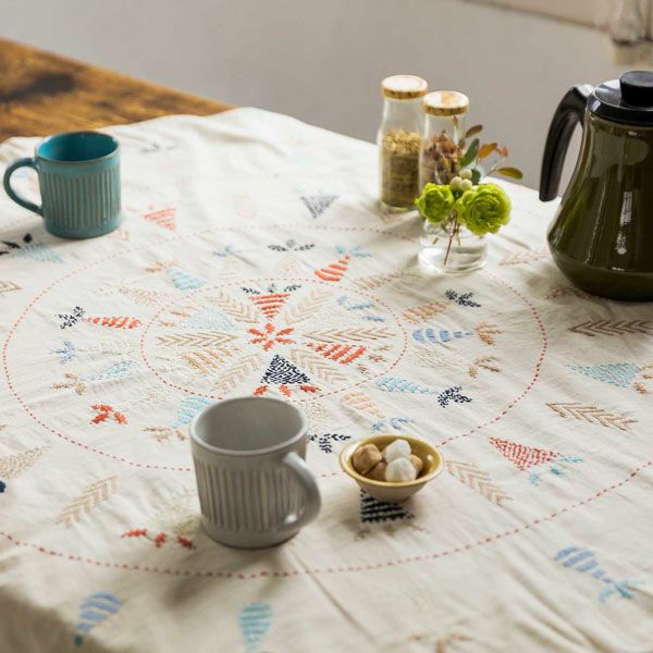 オーガニックコットン 手織り手刺繍マルチカバーラウンド