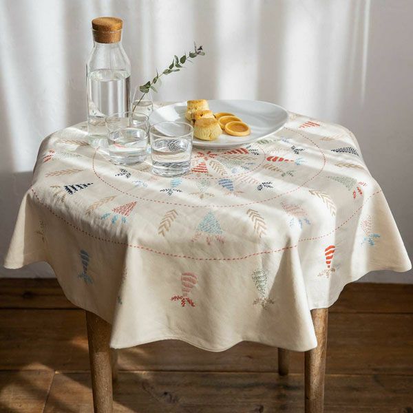 オーガニックコットン 手織り手刺繍マルチカバーラウンド