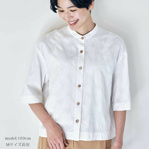 オーガニックコットン 手織り透かしドットジャガードブラウス